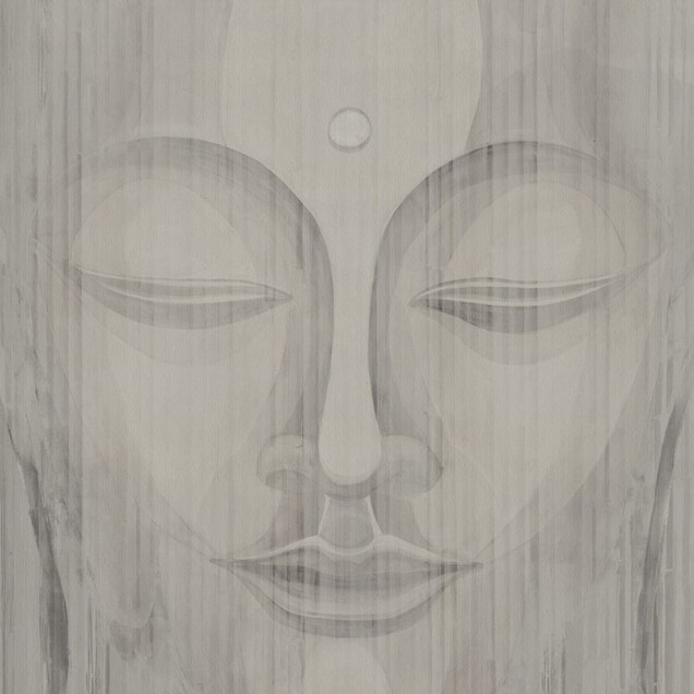 Tapet Canvas Re-Edition, design minimalist, fața lui Buddha, tonuri de gri deschis