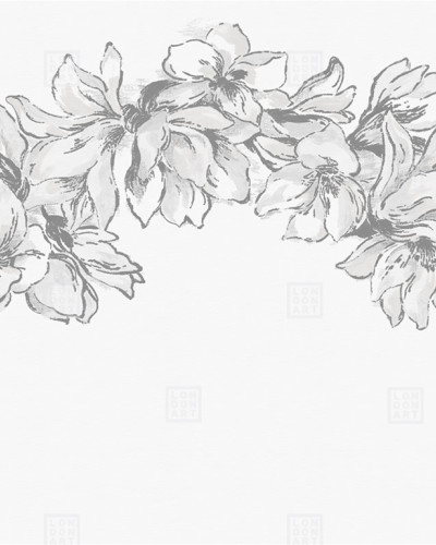 Wallpaper cu flori delicate desenate în gri, aranjate într-un semicerc