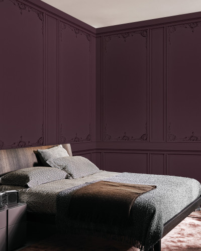 Wallpaper 3D Boiserie Re-Edition (rosu) în dormitor