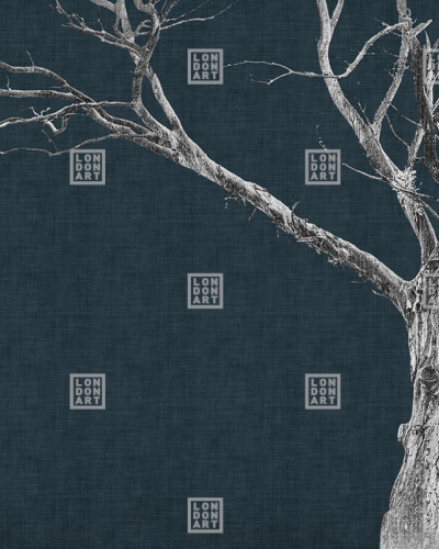 Wallpaper Brambles Re-Edition (turcoaz) cu design unic, cu un copac uscat desenat in alb pe fundal turcoaz inchis