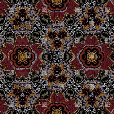 Tapet cu model floral rosu, inspirat din cultura africană