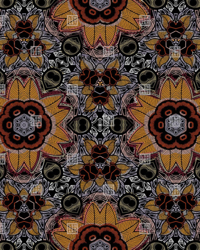 Tapet geometric cu model exotic din Cape Town, tonuri calde de maro și galben.