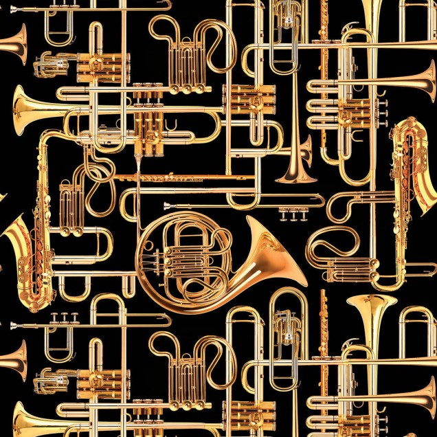 Tapet Toiletpaper / Donald Trumpet (negru) - Trompete aurii pe fundal negru