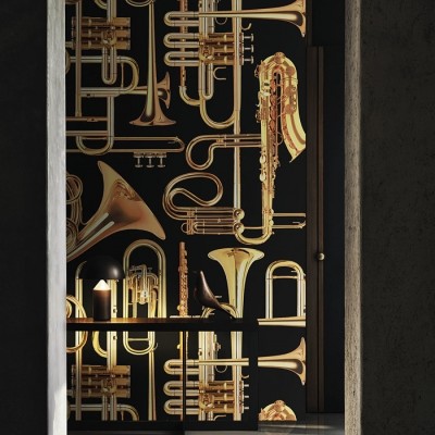 Tapet Toiletpaper / Donald Trumpet (negru) - Trompete aurii pe fundal negru