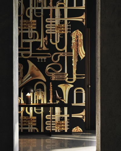Tapet Toiletpaper / Donald Trumpet (negru) - Trompete aurii pe fundal negru