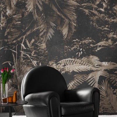 Wallpaper cu frunze tropicale in nuante de maro
