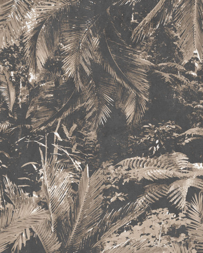 Wallpaper cu frunze tropicale in nuante de maro