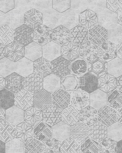 Wallpaper cu model geometric gri, inspirat de tradiția asiatică