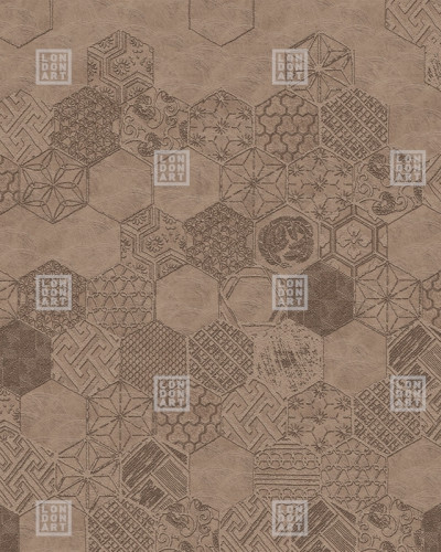 Tapet hexagonal maro cu motive geometrice