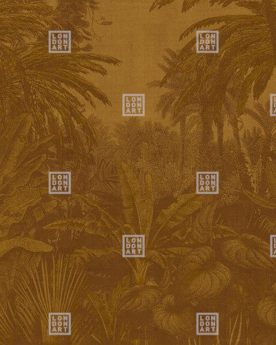 Tapet tropical maro cu frunze de palmier. Design minimalist si sofisticat pentru un decor exotic in orice camera.