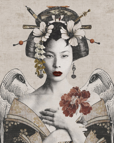 Tapet cu geisha pe un fundal vintage
