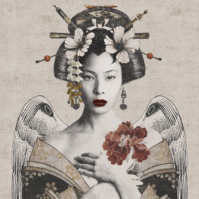 Tapet cu geisha pe un fundal vintage