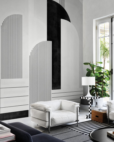 Tapet modern cu linii geometrice si accente negre