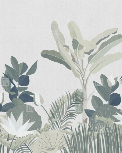 Wallpaper cu model de grădină, design minimalist, nuanțe de gri.
