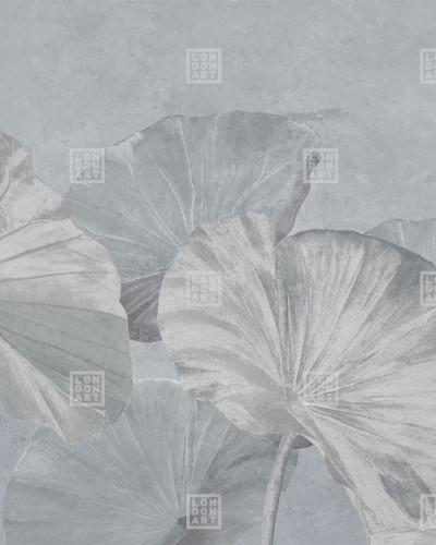 Wallpaper cu frunze de lotus in nuante de gri