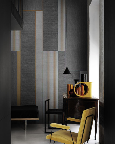 Tapet modern cu linii geometrice fine, design minimalist, accente aurii, perfect pentru decor contemporan
