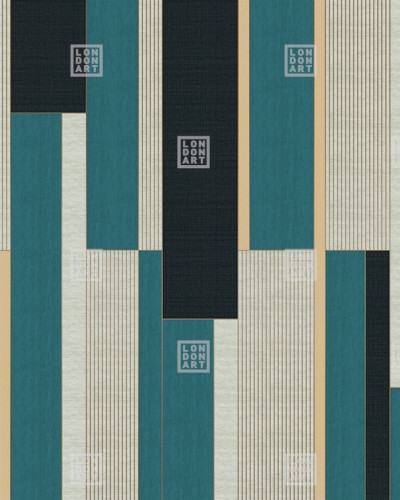 Wallpaper cu design geometric modern, benzi verticale, albastru, negru, bej