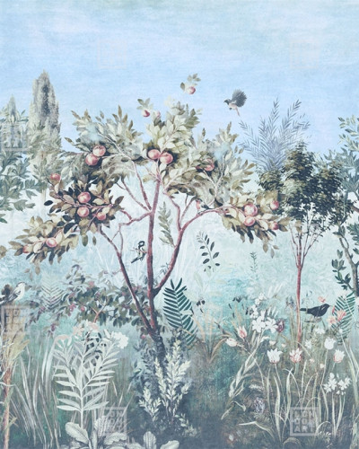 Tapet de perete cu design floral și păsări
