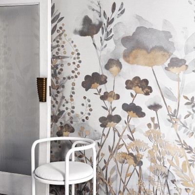 Wallpaper floral elegant cu nuanţă de gri şi auriu