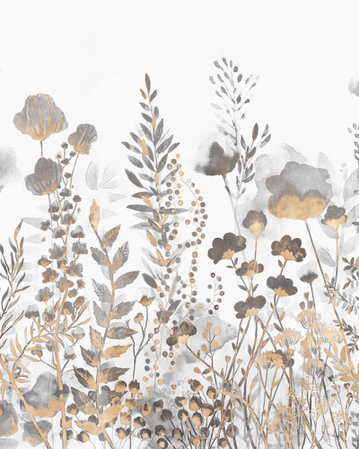 Wallpaper floral elegant cu nuanţă de gri şi auriu