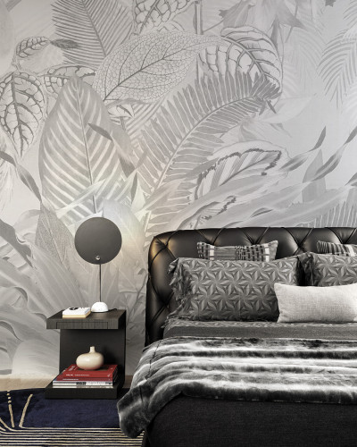 Tapet cu model minimalist de frunze, ideal pentru un design modern si elegant.
