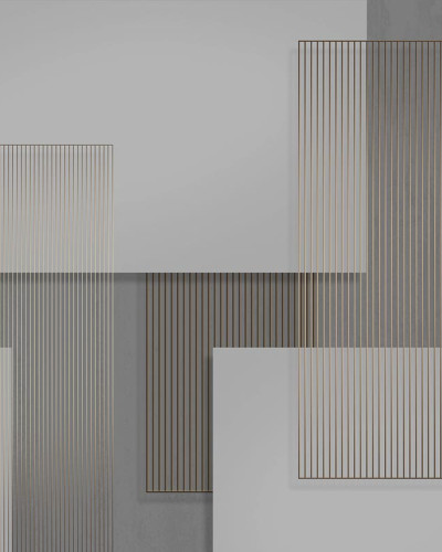 Wallpaper modern cu design geometric minimalist, cu linii aurii subțiri.
