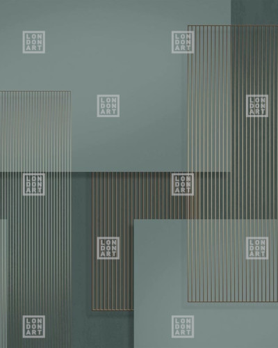 Wallpaper cu linii aurii fine și suprafețe mate în nuanțe de turcoaz