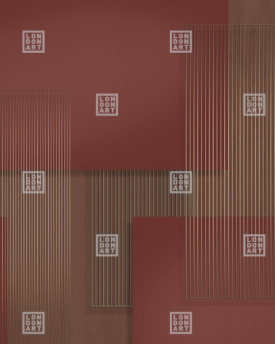 Tapet modern cu design geometric, rosu cu linii aurii subtile.