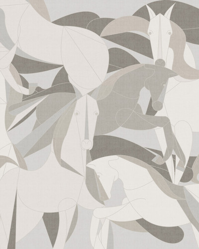 Wallpaper cu cai pictati in nuante neutre, pentru un decor elegant si minimalist.