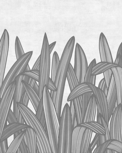 Wallpaper Flying in the Meadow Re-Edition (gri), cu design abstract inspirat de frunze, in nuante de gri.