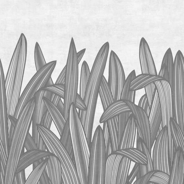 Wallpaper Flying in the Meadow Re-Edition (gri), cu design abstract inspirat de frunze, in nuante de gri.