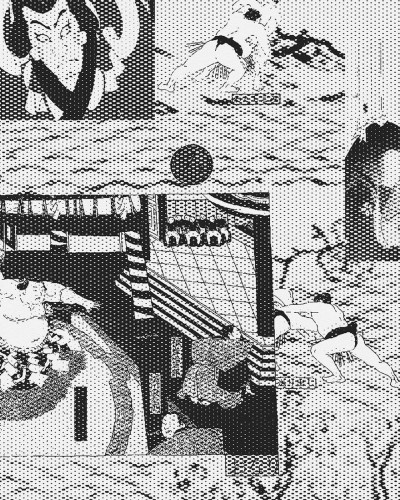 Wallpaper cu design modern,  cu un model in tonuri de gri si negru, cu diverse elemente  si o textura fina