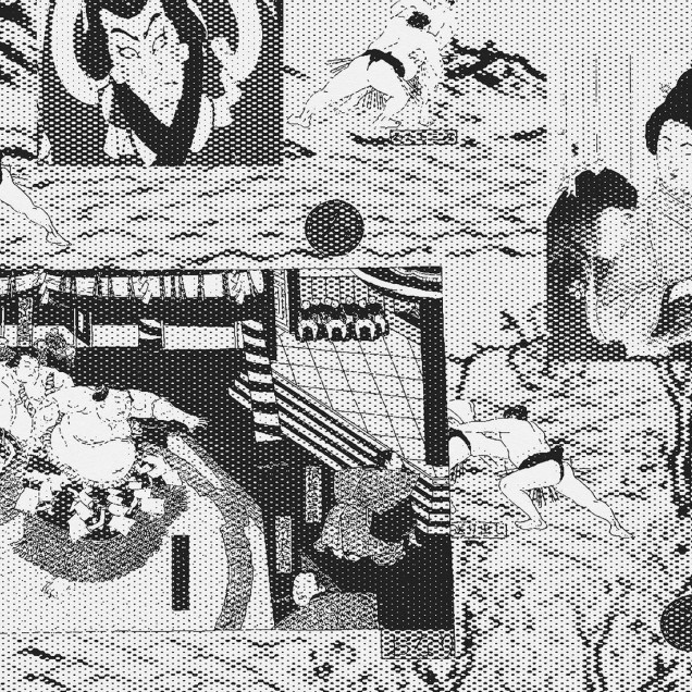 Wallpaper cu design modern,  cu un model in tonuri de gri si negru, cu diverse elemente  si o textura fina