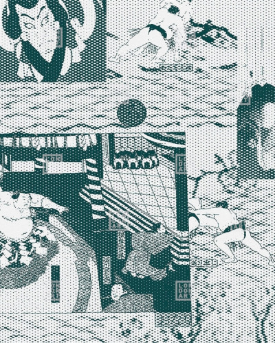 Tapet cu design japonez reprezentând luptători de sumo