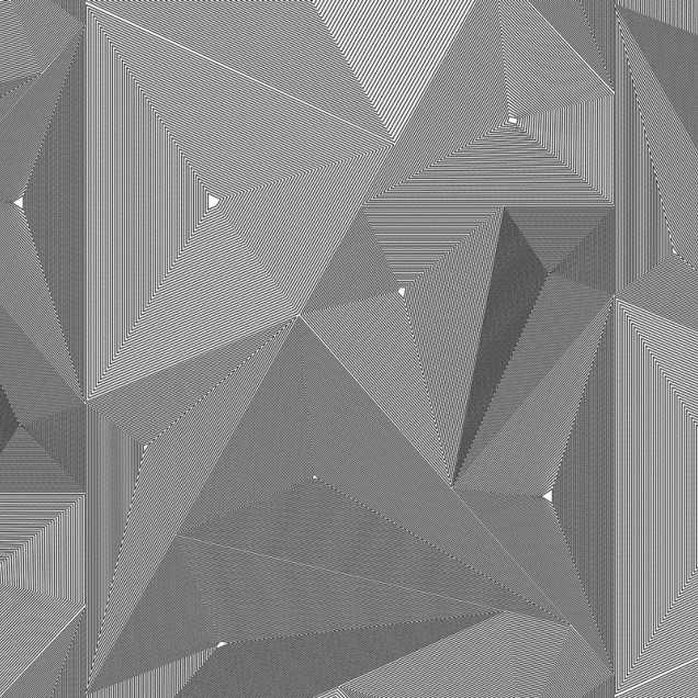 Tapet geometric modern, cu triunghiuri intersectate in linii fine, cu un efect optic tridimensional.