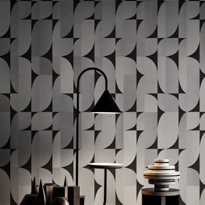 Tapet gri cu model geometric abstract, cu linii simple și sofisticate.