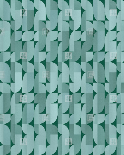 Tapet cu design geometric modern in nuante de verde, inspirat de frunze.