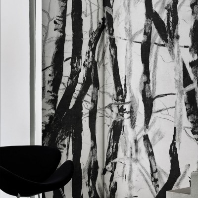 Tapet abstract Morning Dew (A), design minimalist in nuante de negru si alb.
