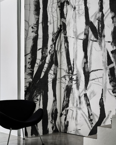 Tapet abstract Morning Dew (A), design minimalist in nuante de negru si alb.