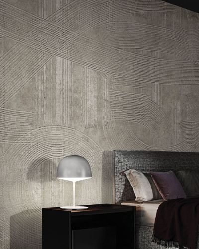 Tapet exclusiv bej cu design abstract în dormitor