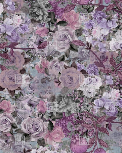 Wallpaper floral cu trandafiri roz și violet, pe un fond pastel