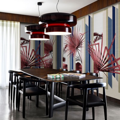 Tapet cu design modern, cu modele geometrice și vegetale, ideal pentru a crea o atmosferă modernă și sofisticată.