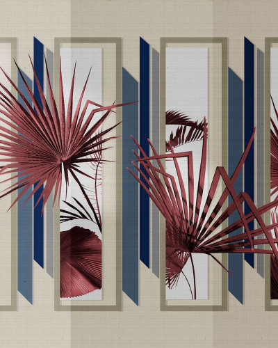 Tapet cu design modern, cu modele geometrice și vegetale, ideal pentru a crea o atmosferă modernă și sofisticată.