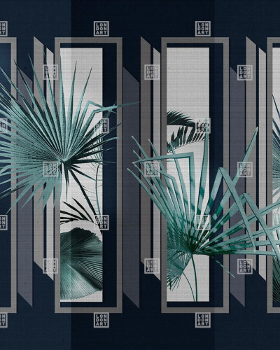 Tapet modern cu frunze de palmier, design abstract, culoare albastra inchisa