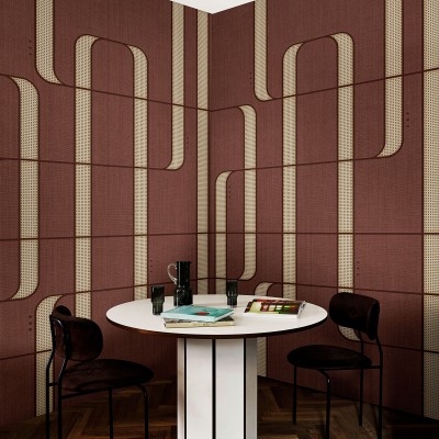 Tapet modern cu design geometric abstract, culori calde și textură fină. Perfect pentru decorarea dormitorului, livingului sau a holului.