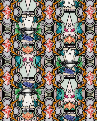 Tapet geometric abstract cu model vitrail
