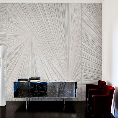 Tapet geometric alb cu linii subtiri