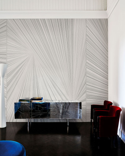 Tapet geometric alb cu linii subtiri