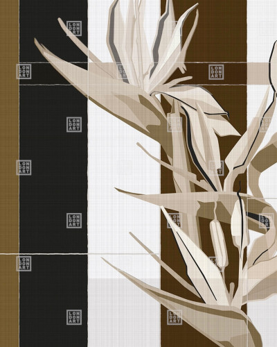 Wallpaper Strelitzia cu design abstract in nuante neutre.