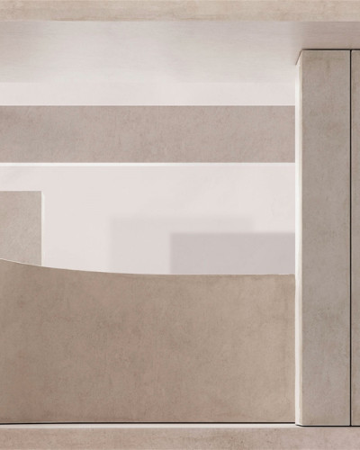 Tapet modern cu design geometric, în nuanțe de bej și gri, perfect pentru dormitor